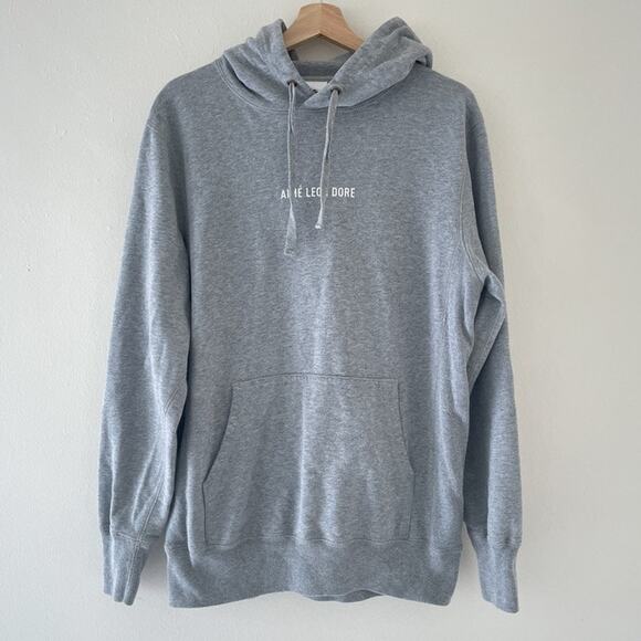 Aime Leon Dore Gray Spellout Logo Hooded Sweatshirt Sz M Minimal Cotton Hoodie - Picture 1 of 8